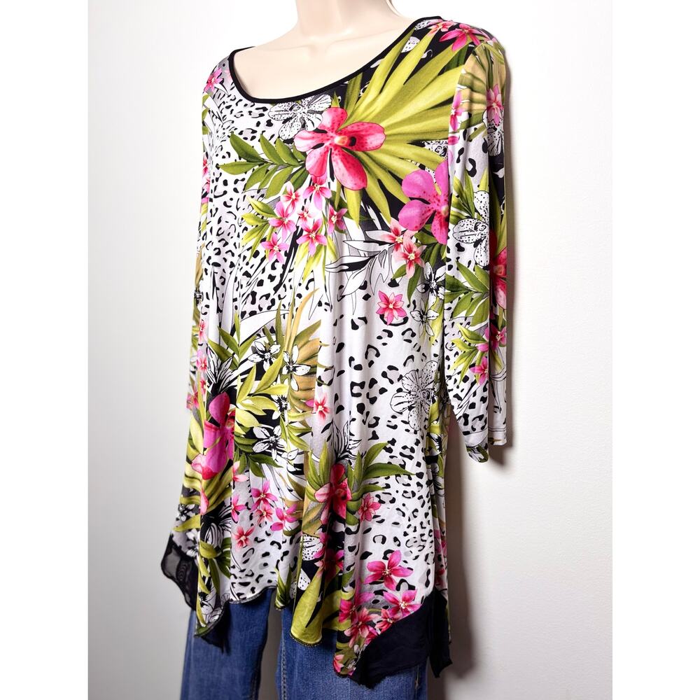 Maximalist Resort Tropical Swing Blouse Animal and Floral Print